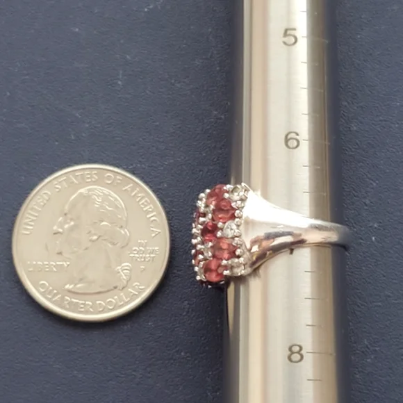 Rhodolite Garnet White Topaz Sterling Silver Ring Size 7 - Picture 13 of 16